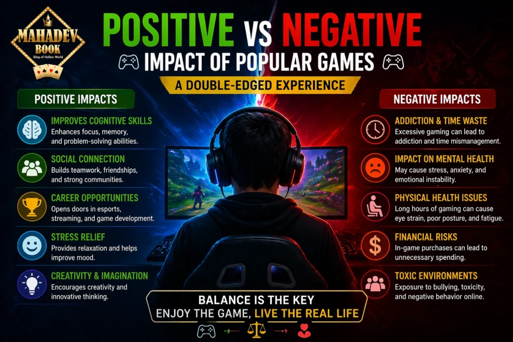 Positive vs negative impact of popular games showing benefits and risks in digital gaming world