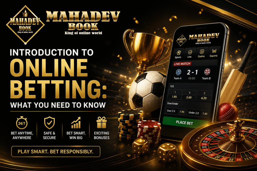 Betting site Mahadev Book online betting platform banner with sports and casino elements