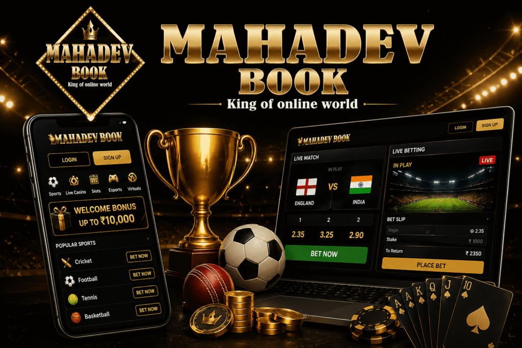 Mahadev Book online betting platform logo with sports betting interface